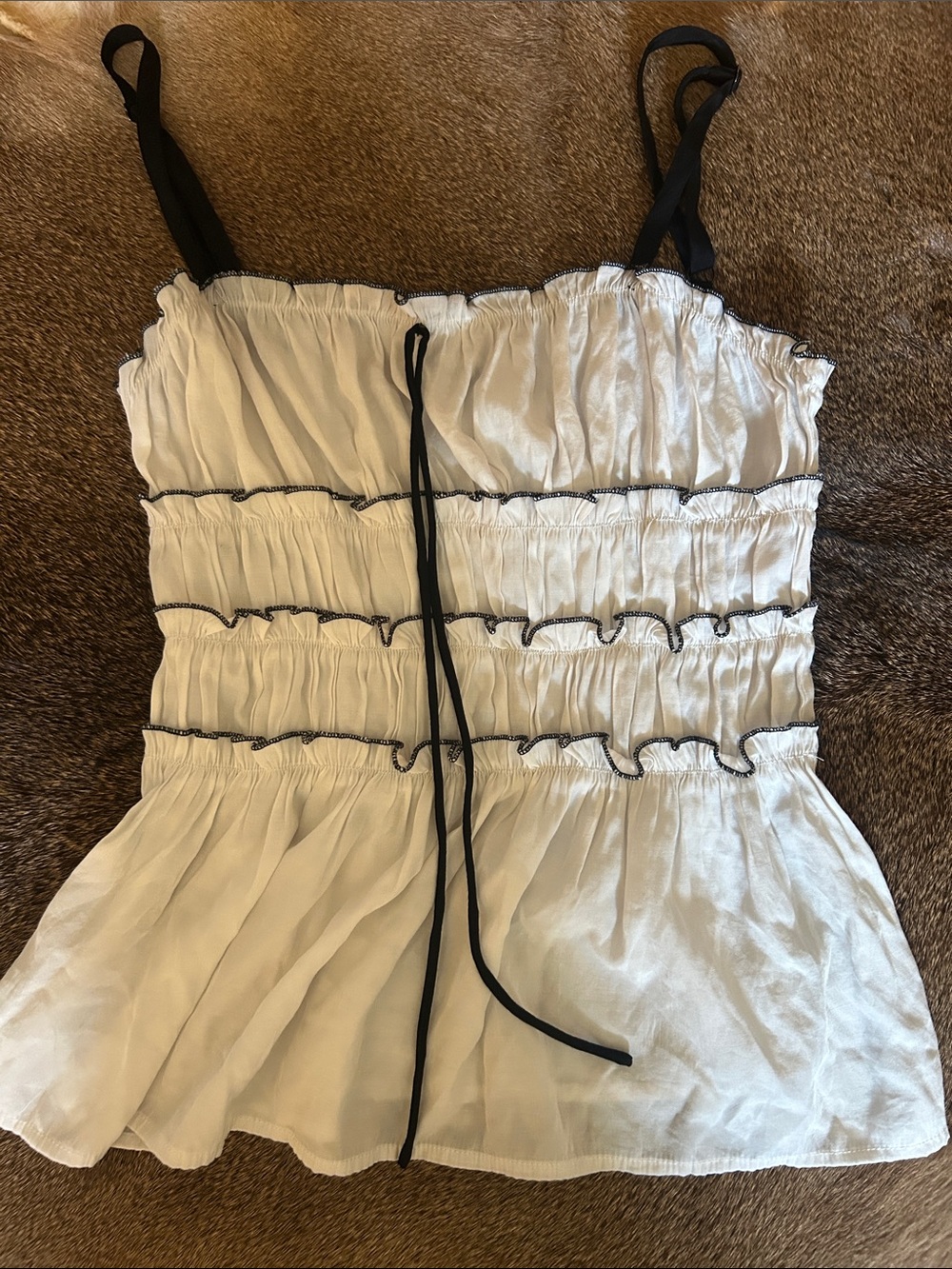 Petal & Pup White Strapless Smocked Top with Black Trim